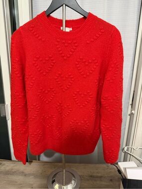 H&M Red Heart-Texture Crewneck Sweater